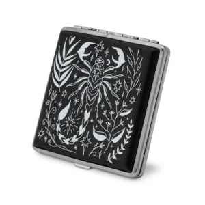Scorpio Rising black astrology joint case by Cannabitches, black case with floral art