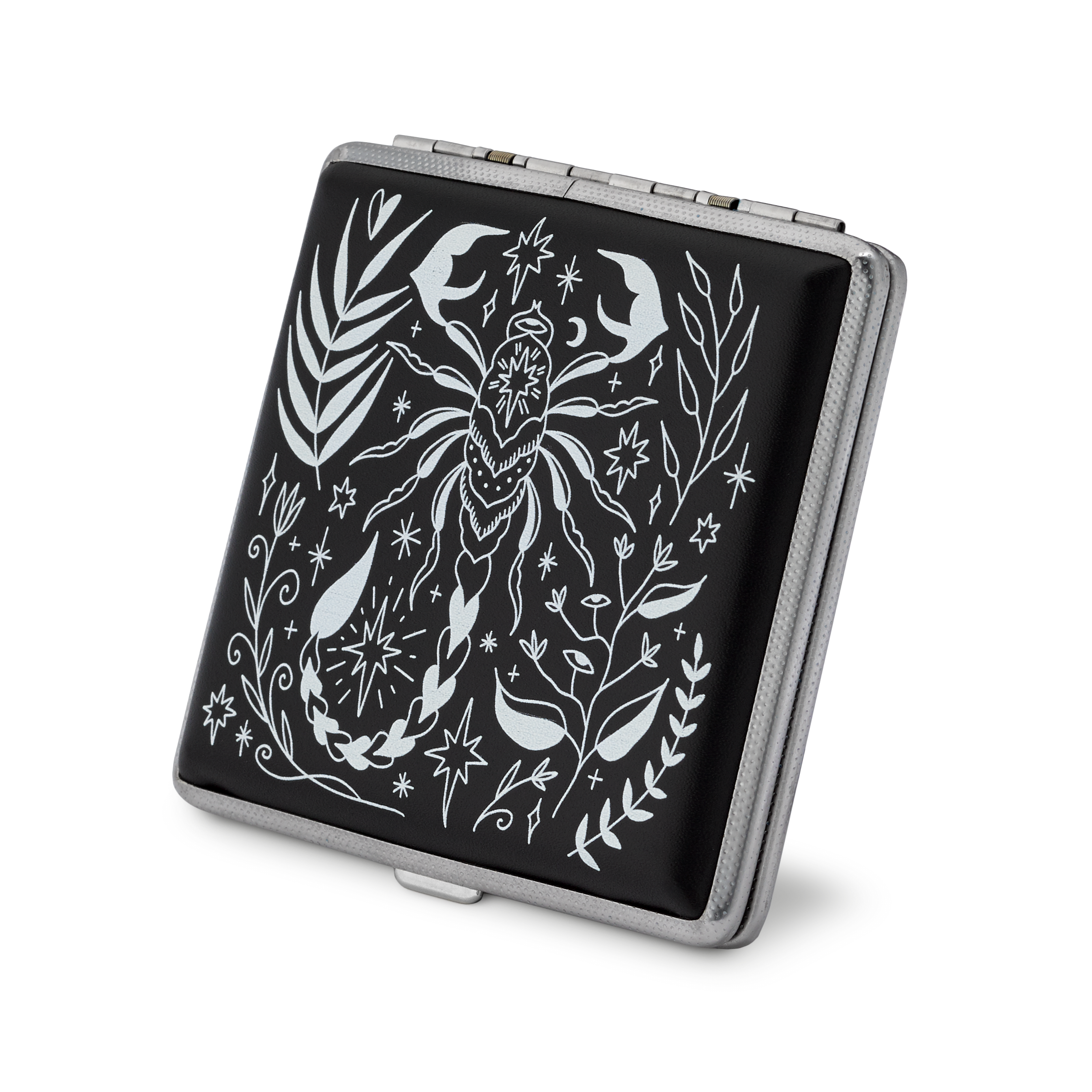 Scorpio Rising black astrology joint case by Cannabitches, black case with floral art