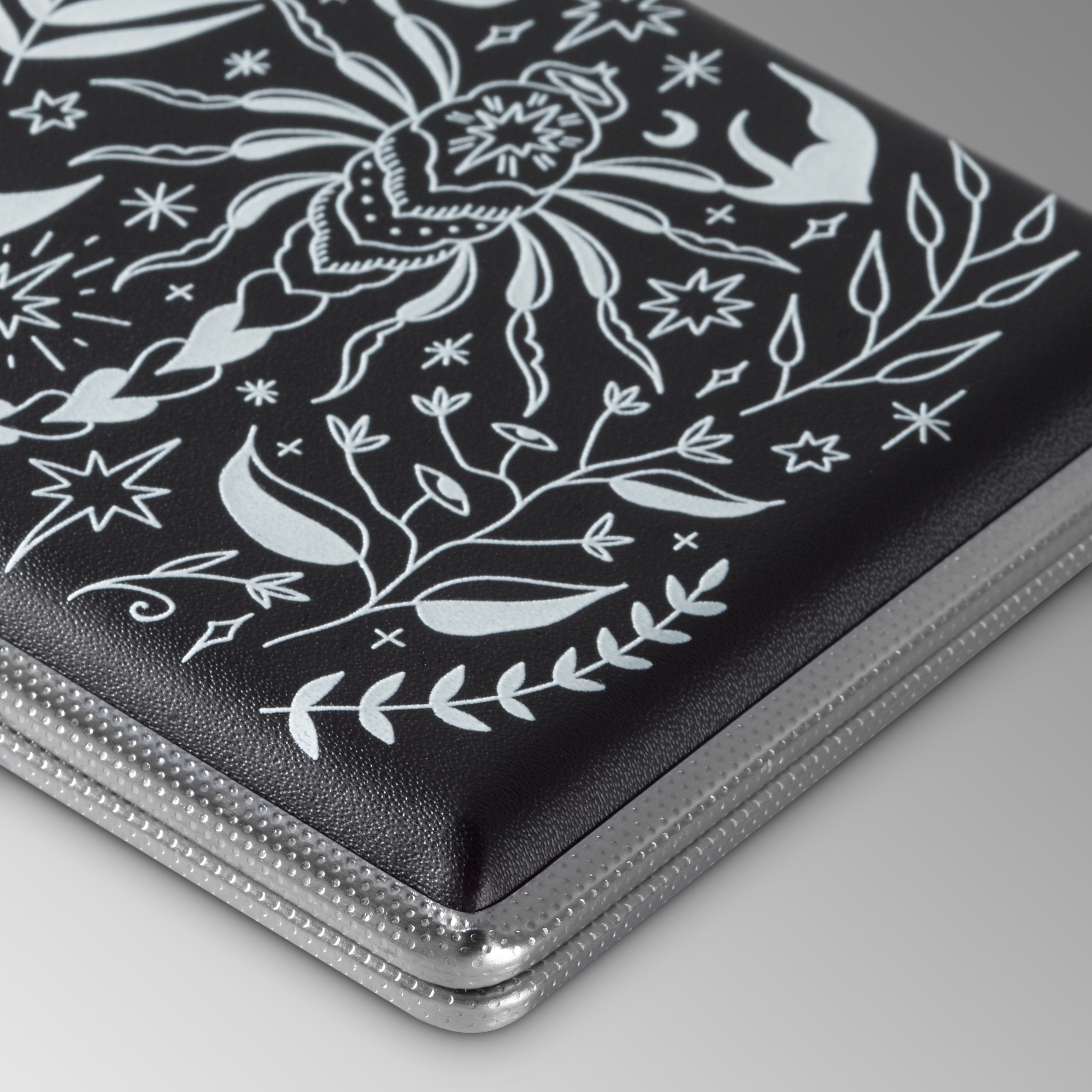 Scorpio Rising black astrology joint case by Cannabitches, black metal stash box