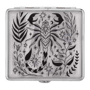 Scorpio joint case by Cannabitches, clear glitter zodiac stash box with scorpion