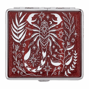 Scorpio joint case by Cannabitches, red glitter zodiac stash box with white scorpion