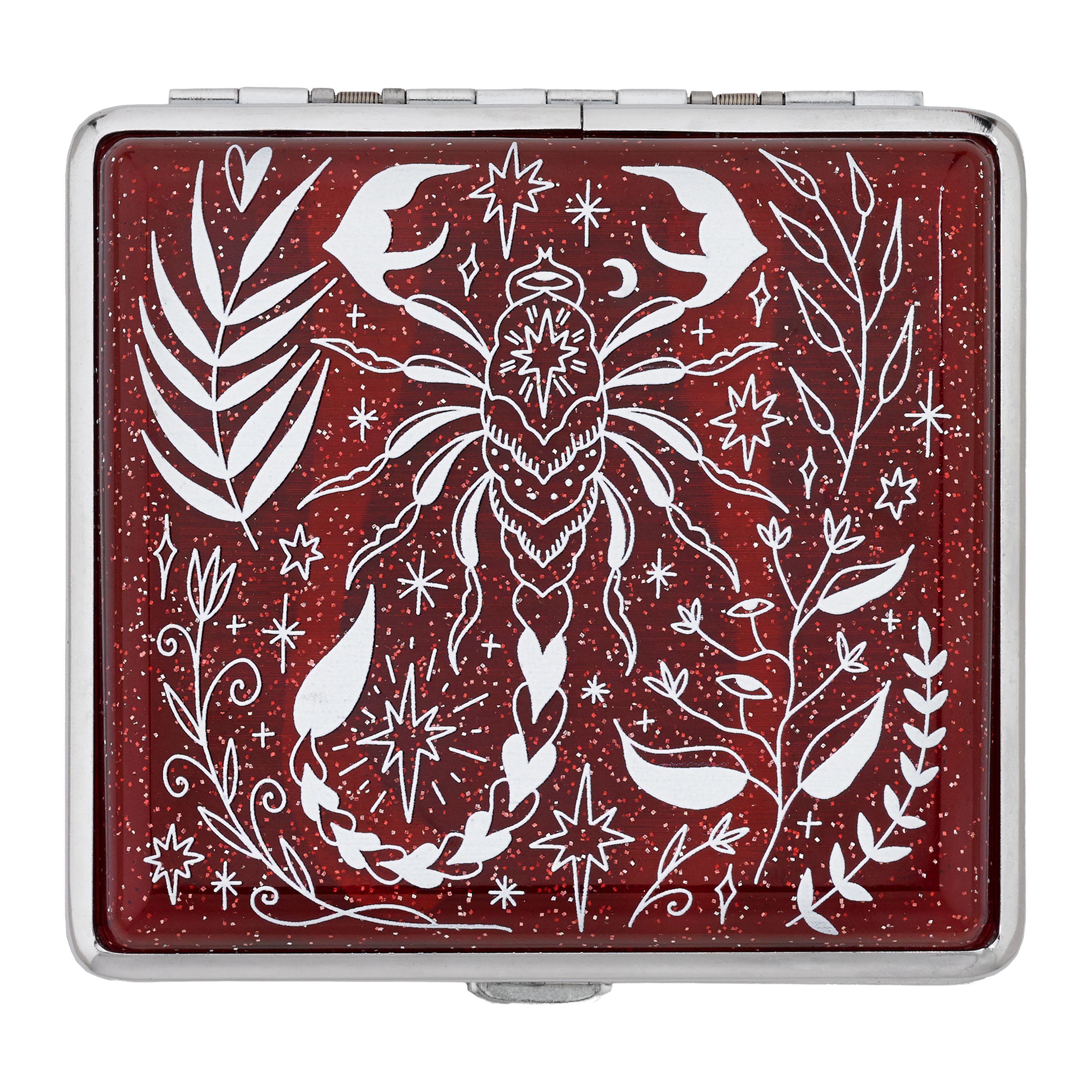 Scorpio joint case by Cannabitches, red glitter zodiac stash box with white scorpion