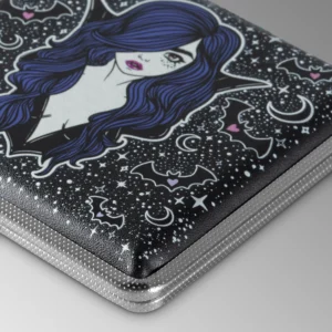 Vampire Babe joint case by Cannabitches, close-up of starry glitter texture