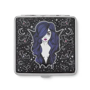 Vampire Babe joint case by Cannabitches, gothic stash case with purple-haired art