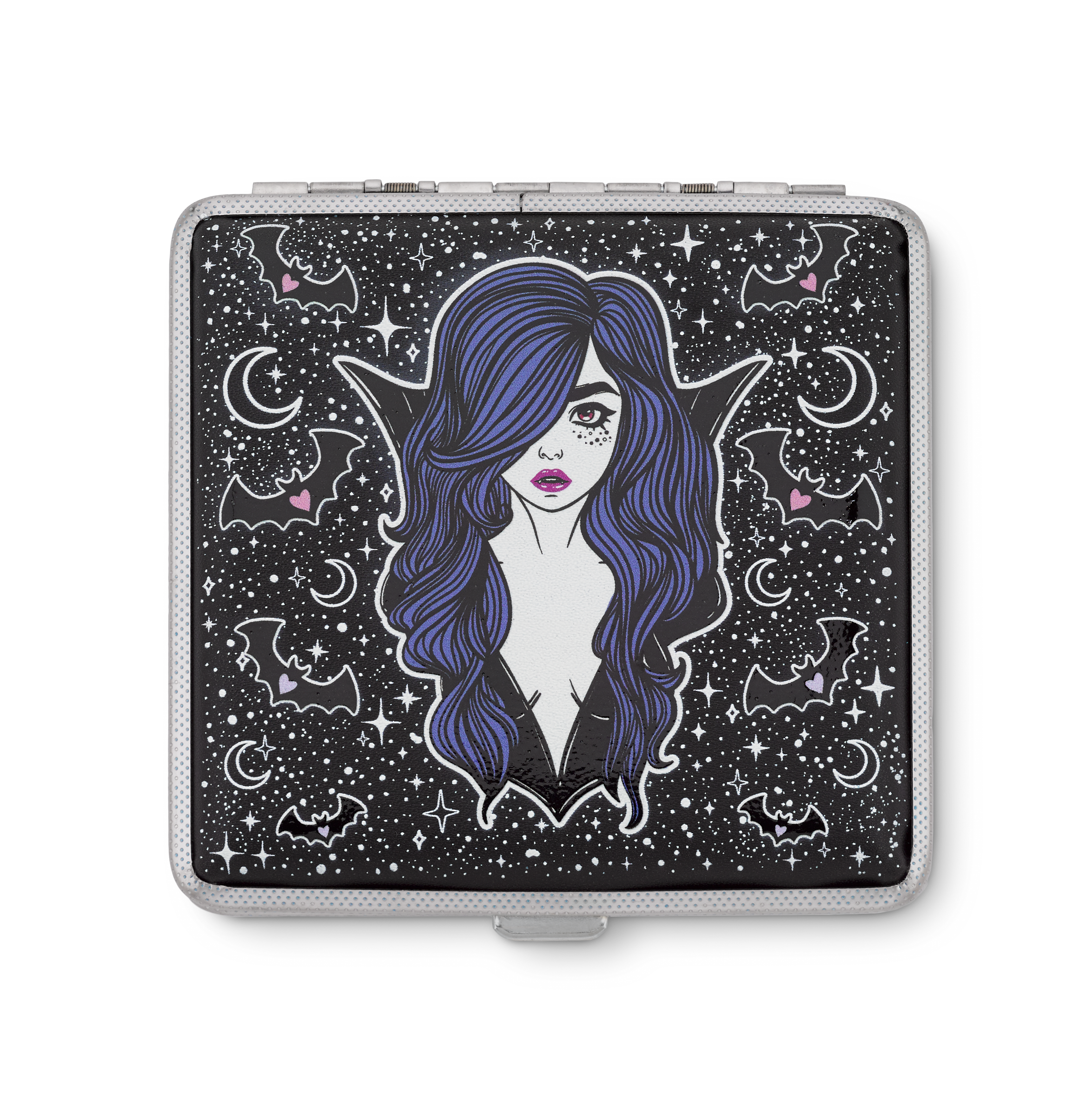 Vampire Babe joint case by Cannabitches, gothic stash case with purple-haired art