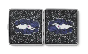 Vampire Babe joint cases by Cannabitches, two black cases open flat side by side