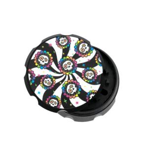Candy Skull metal grinder, black herb grinder with a colorful sugar skull pattern