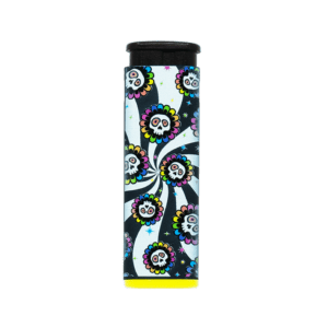 Candy Skull refillable torch lighter with swirling dead head art, yellow base