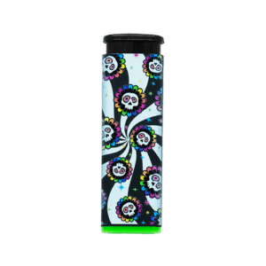 Candy Skull refillable torch lighter with swirling dead head art, green base