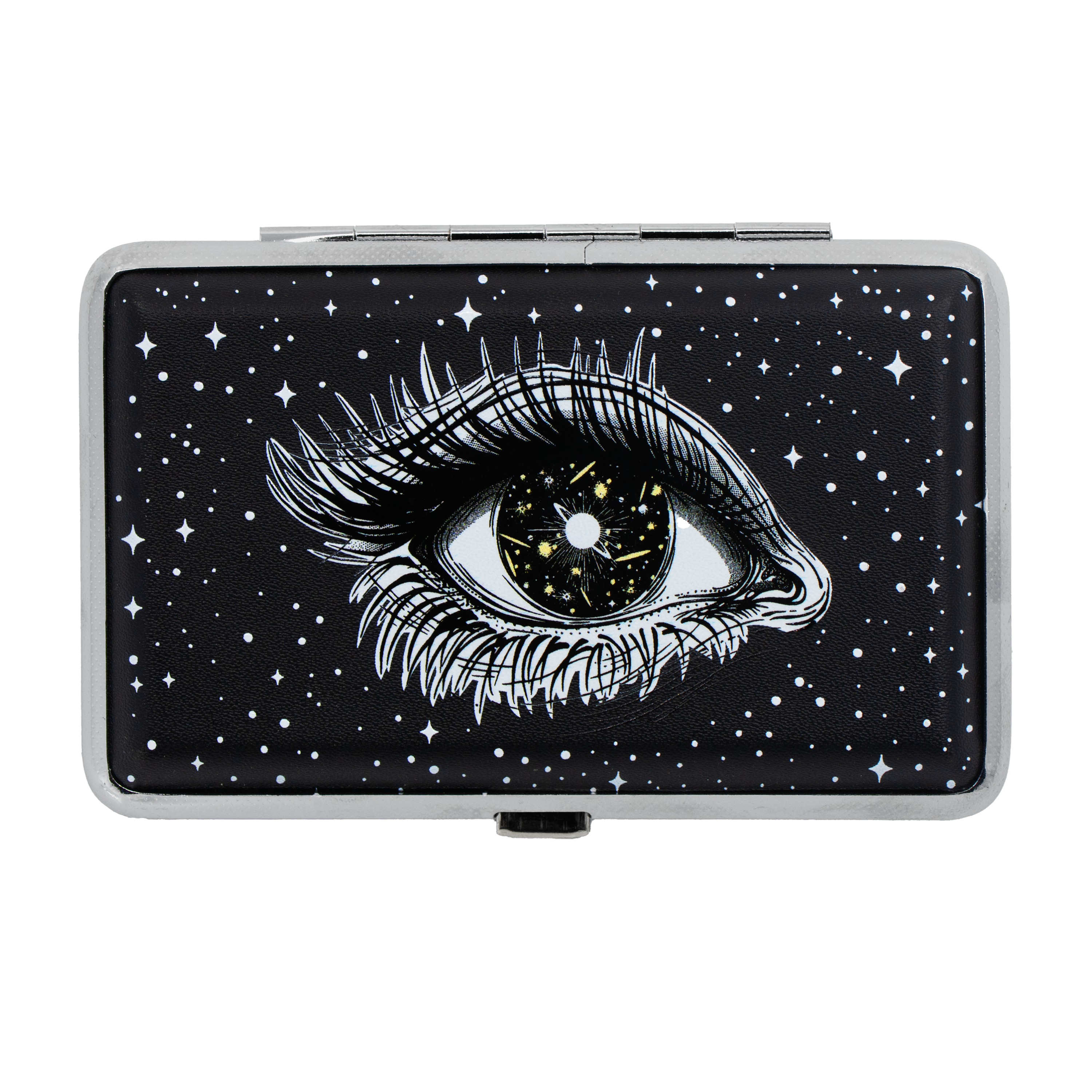 Cosmic Eye joint stash case by Cannabitches, black case with single eye and stars
