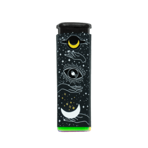 Cosmic Stardust refillable torch lighter, black with cosmic eye art and green base