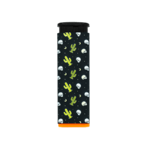 Desert Skull refillable torch lighter, black cactus and skull print, orange base