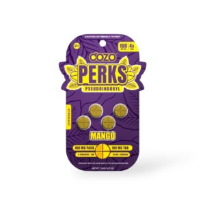 Dozo Perks extremely potent pseudoindoxyl chewables in mango, 100mg each, purple card