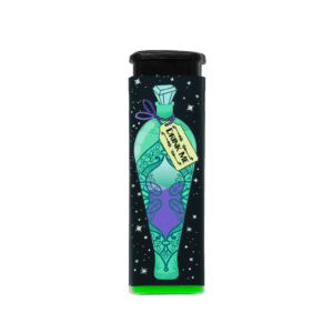 Feed Your Head refillable torch lighter, black with green potion art and green base