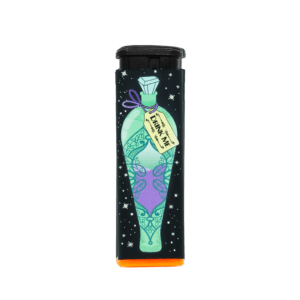 Feed Your Head refillable torch lighter, black with green potion art and orange base