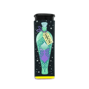 Feed Your Head refillable torch lighter, black with green potion art and yellow base