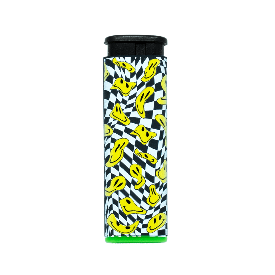 Glitchy Jet refillable torch lighter with yellow lightning pattern, green base