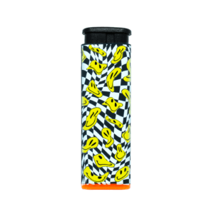 Glitchy Jet refillable torch lighter with yellow lightning pattern, orange base