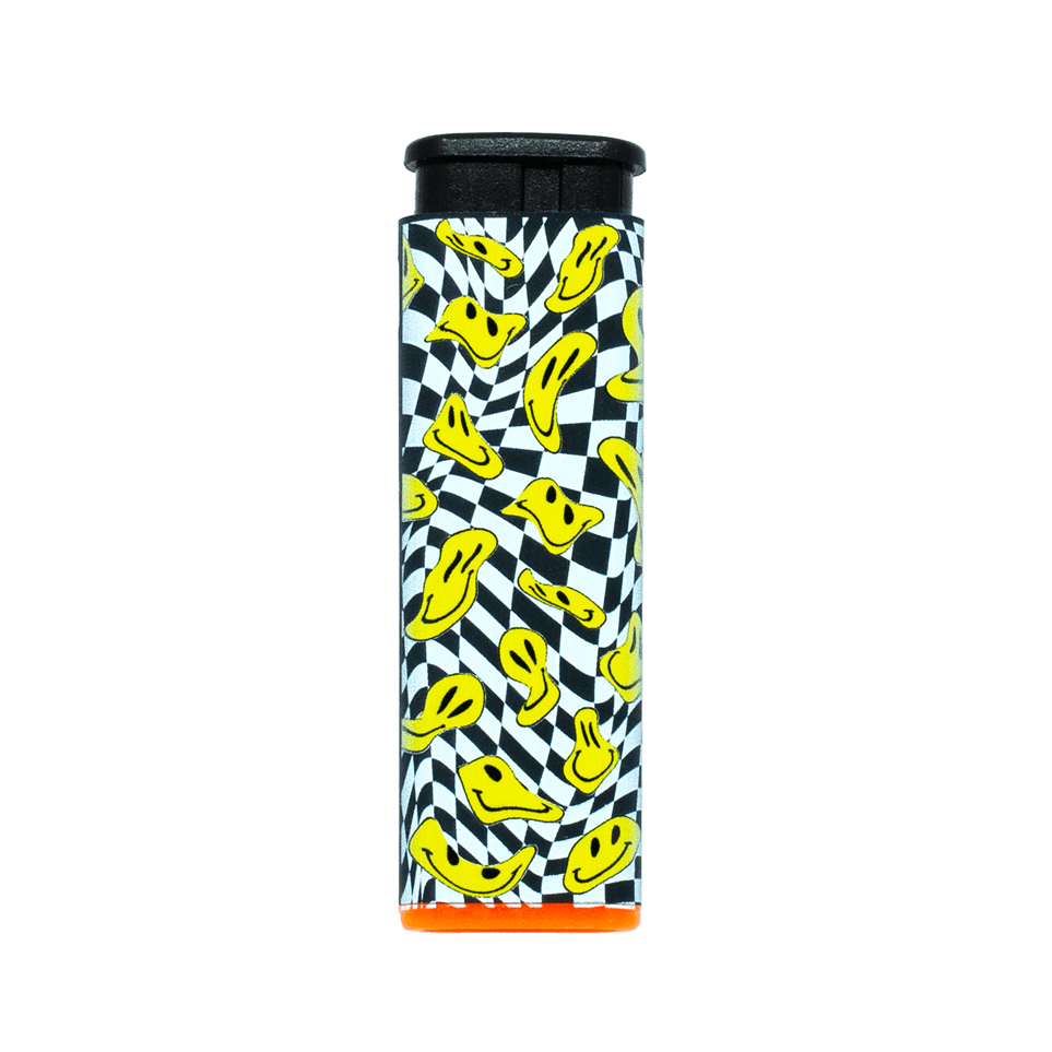 Glitchy Jet refillable torch lighter with yellow lightning pattern, orange base