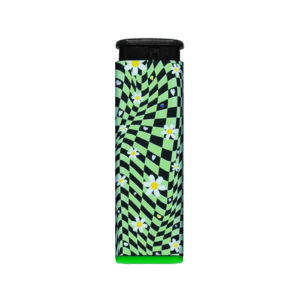 Daisy Chain refillable torch lighter with green and black daisy print