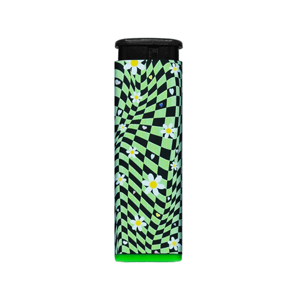 Daisy Chain refillable torch lighter with green and black daisy print