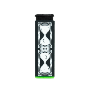 Hourglass refillable windproof torch lighter, black with white hourglass artwork