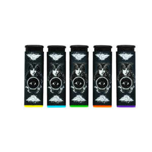 Magic Oracle torch lighter 5-pack, black lighters with assorted color bases