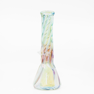 Mermaid Twist Bong, iridescent spiral glass beaker bong, back view