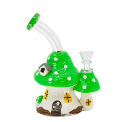 Cottage Core Bong – Green Mushroom House Glass Bong