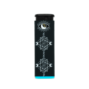 Mystical Serpents refillable torch lighter, black with white snake and moon artwork
