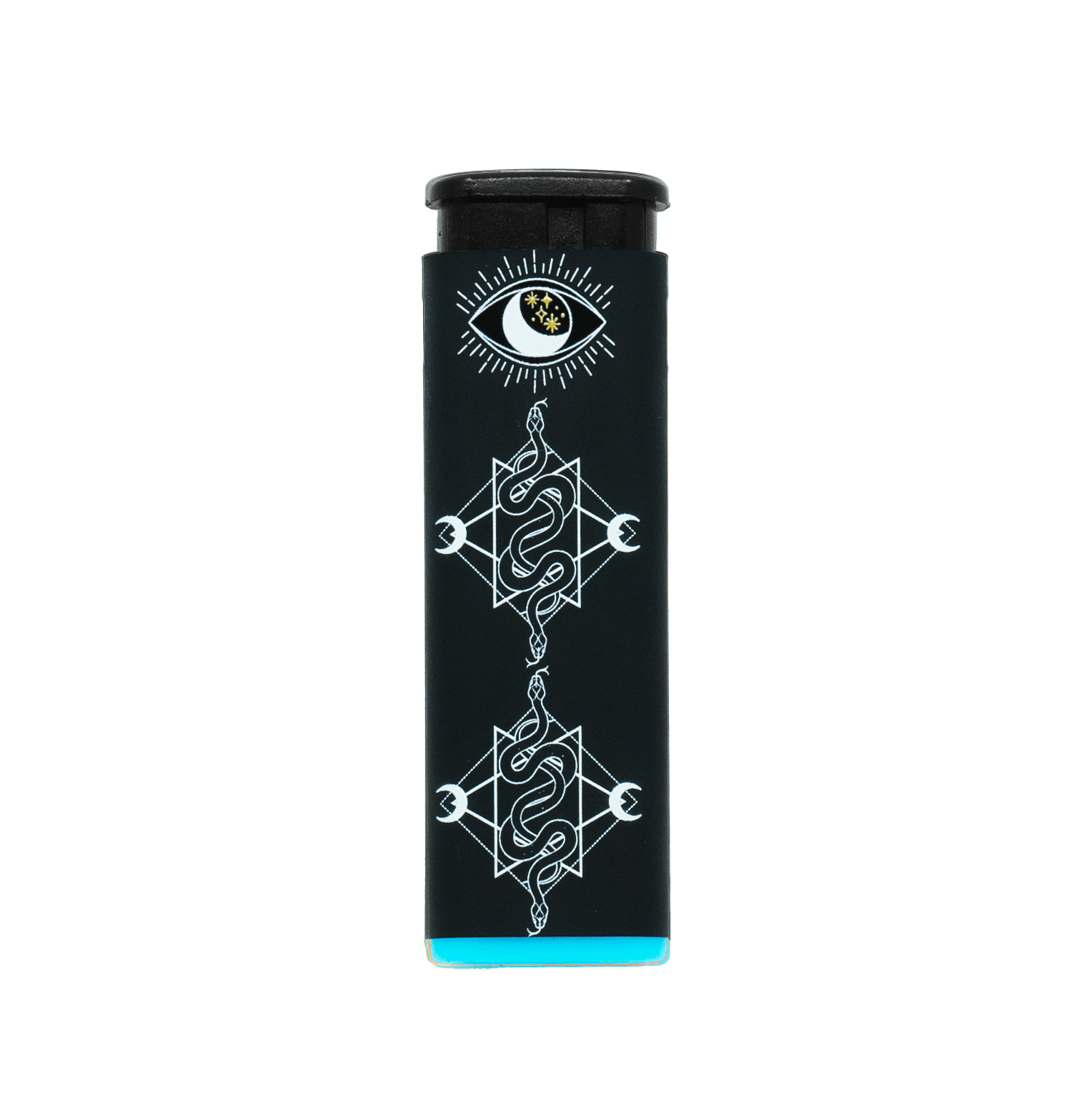 Mystical Serpents refillable torch lighter, black with white snake and moon artwork