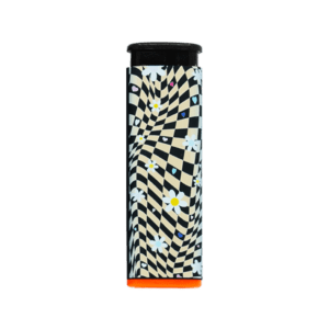 Daisy Chain torch lighter, refillable jet flame with black and white daisy print