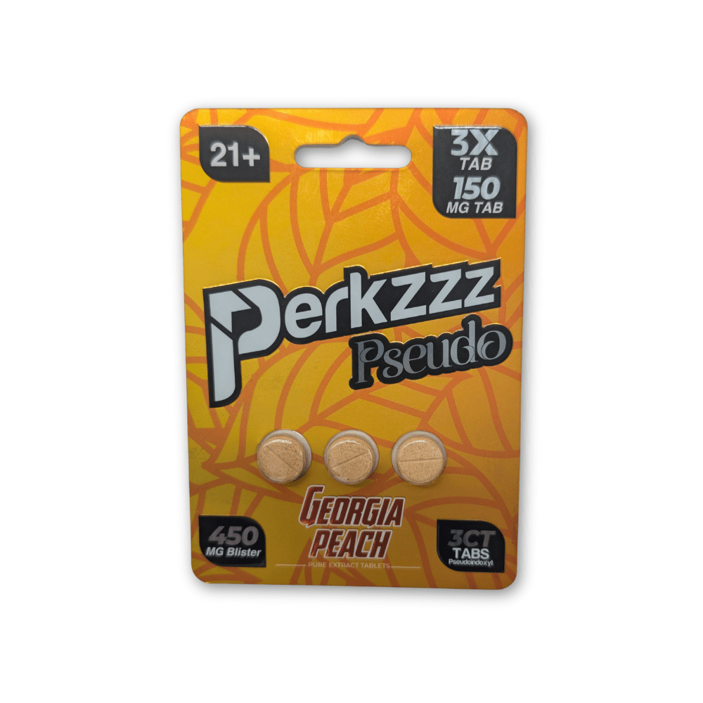 Perkzzz Pseudo chewable tablets in georgia peach, 150mg per tablet, orange 3-count card