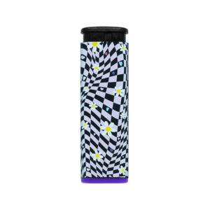 Daisy Chain refillable torch lighter with black and white daisy print, purple base