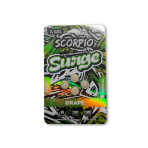 Scorpio Surge pseudo tablets in grape flavor, 480mg green and black pouch