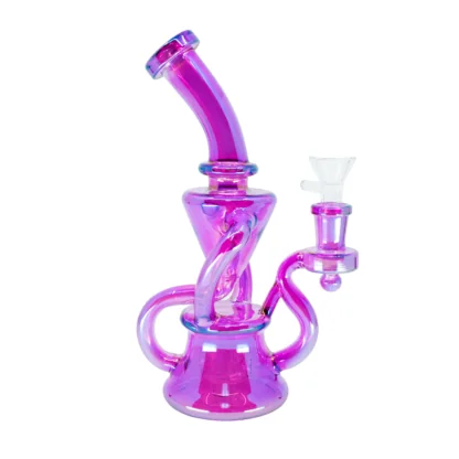 Cyclone Twist Bong – Magenta Swirl Bong with Twisted Arm Design