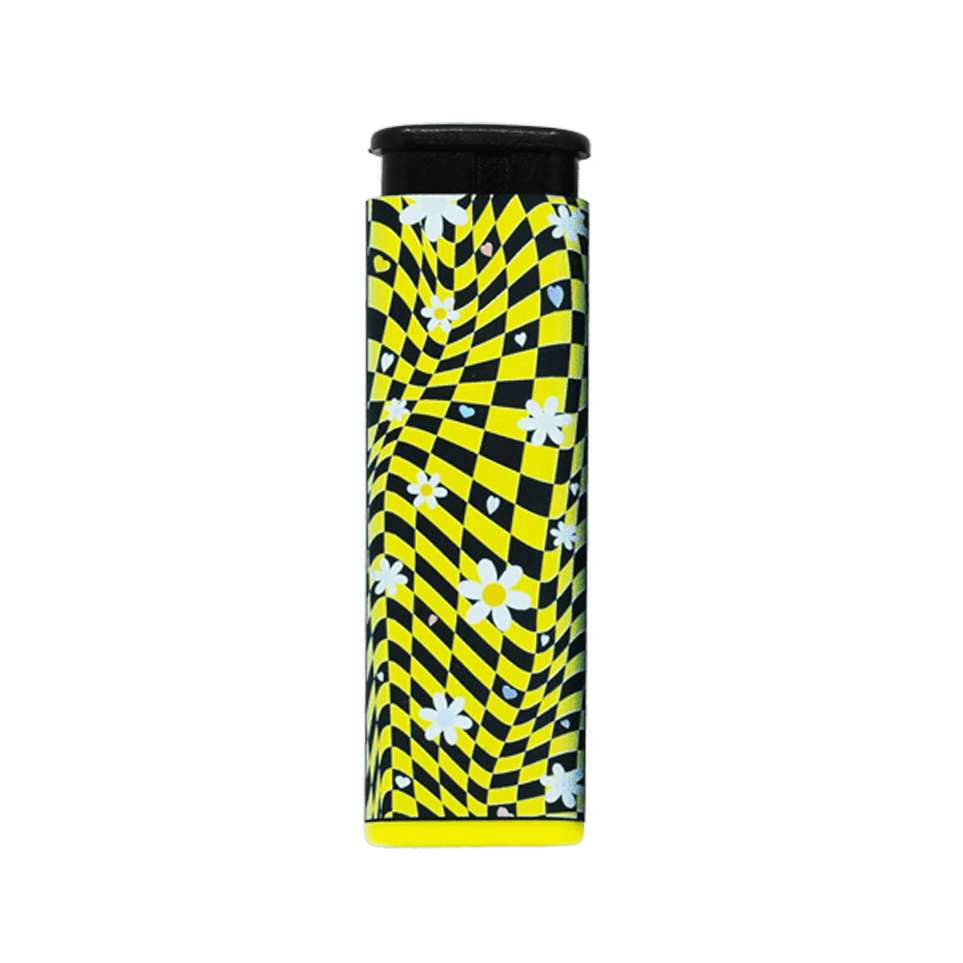Daisy Chain refillable torch lighter with yellow and black daisy print