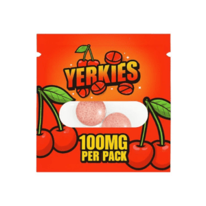 Yerkies 7-OH tablets in cherry popper flavor, 100mg per pack, red pouch with cherries