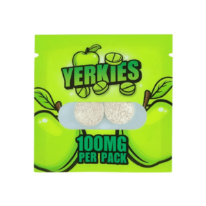 Yerkies 7-OH tablets in sour apple flavor, 100mg per pack, green pouch with 2 tablets