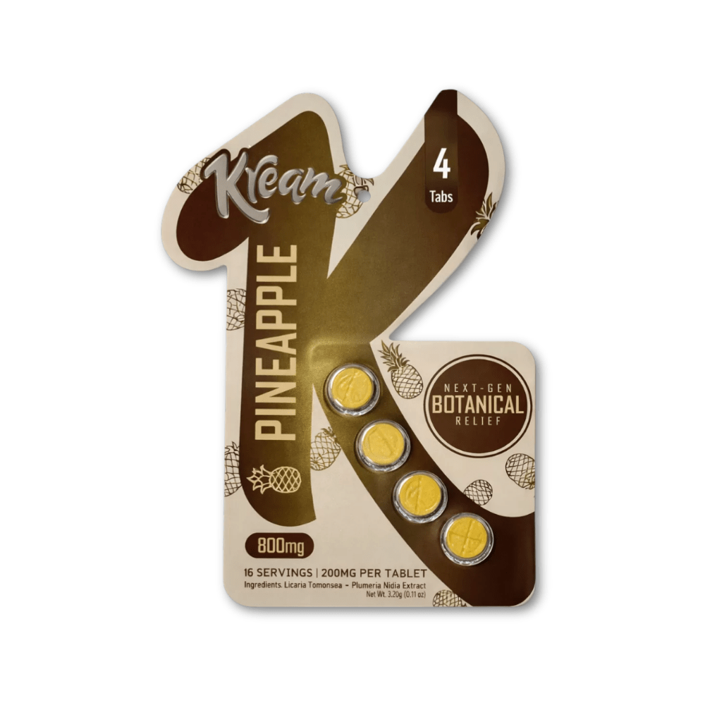 Kream botanical tablets in pineapple flavor, 800mg gold K-shaped pack with 4 tablets