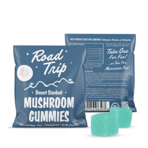 Road Trip desert stardust mushroom gummies in cotton candy, blue 2-count pouch
