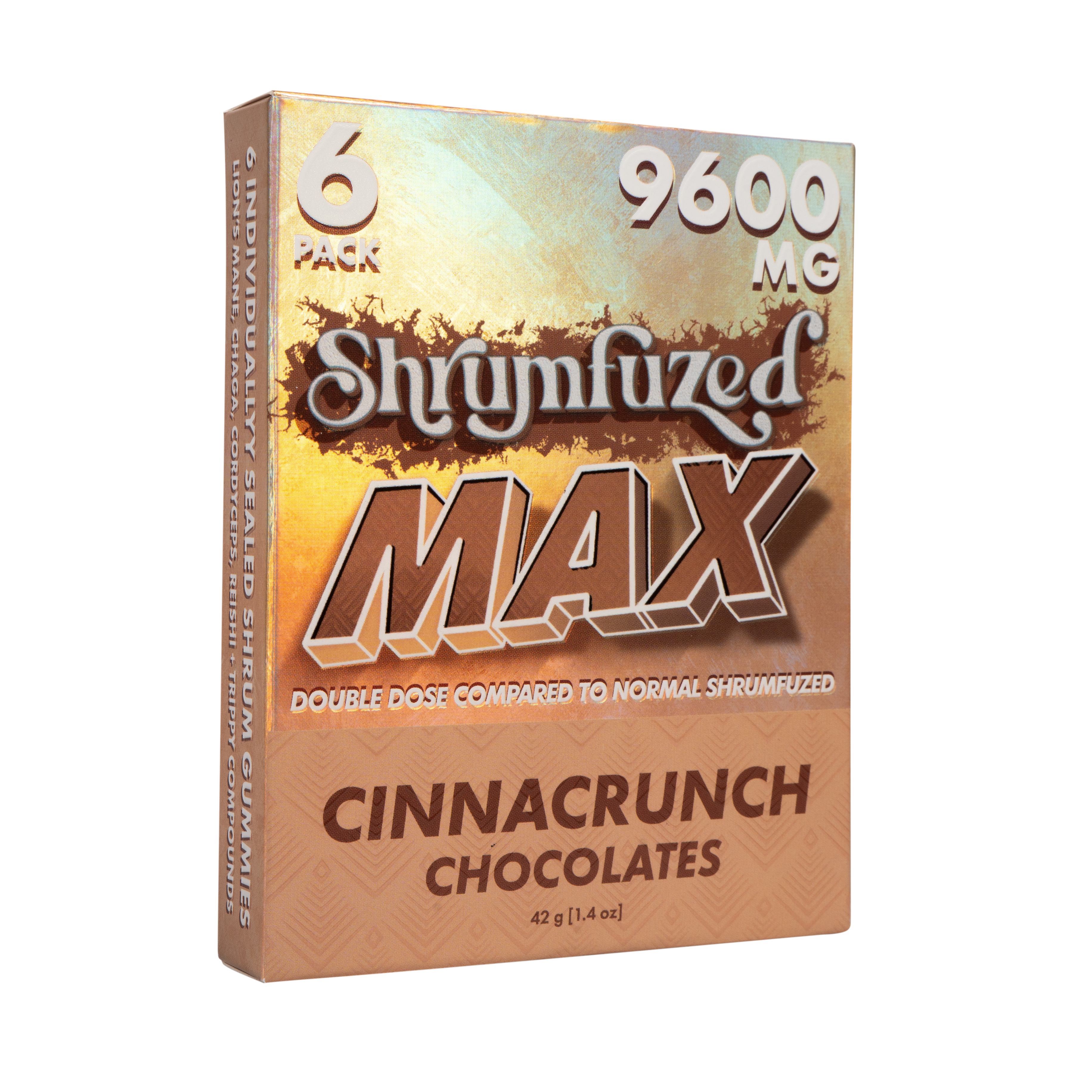 Shrumfuzed MAX cinnacrunch chocolates bar, 9600mg 6-piece, orange and brown box
