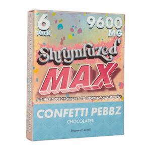 Shrumfuzed MAX chocolate in confetti pebbz flavor, 9600mg colorful blue box, 6 pack