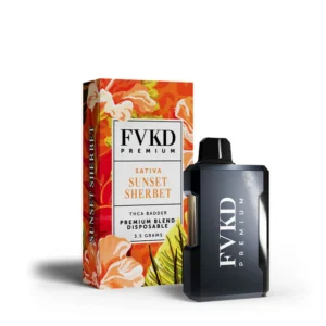 FVKD premium THC-A badder disposable in sunset sherbet, 3.5g red floral box