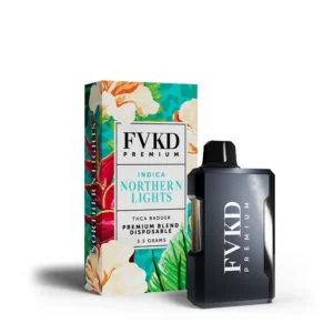 FVKD premium THC-A badder disposable in northern lights indica, 3.5g green box