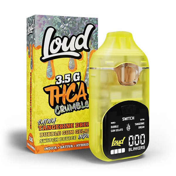 Loud THC-A crumble disposable in tangerine dream bubblegum gelato, 3.5g dual flavor