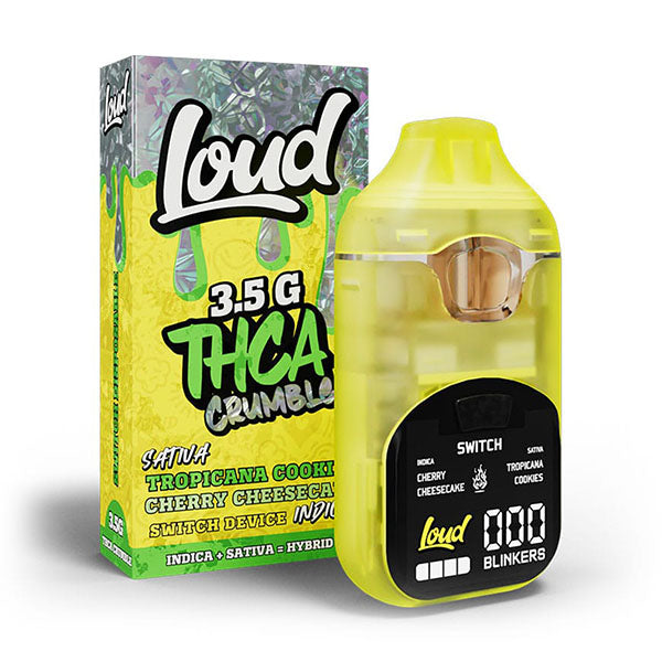 Loud THC-A crumble disposable in tropicana cookies cherry cheesecake, 3.5g with device