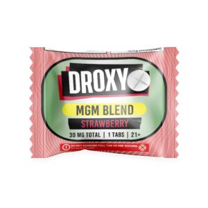Droxy MGM blend single 30mg tablet in strawberry, green and red pouch