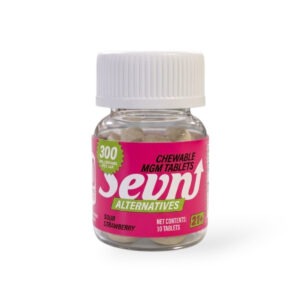 Sevn MGM tablets in sour strawberry, 30mg per tablet, 300mg white bottle, 10-count