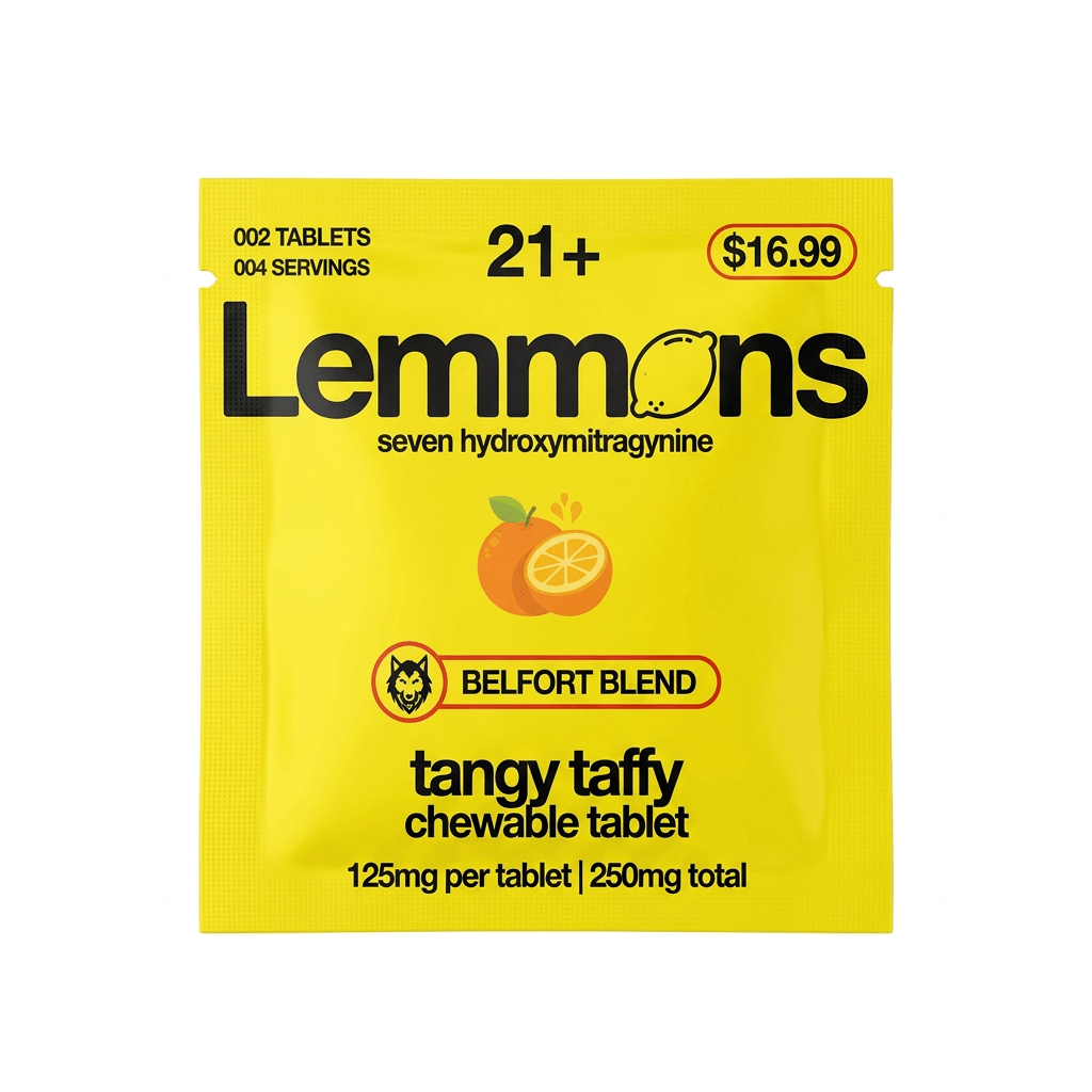 Lemmons 7-OH chewable tablets in tangy taffy flavor, 125mg each, yellow 2-count pack